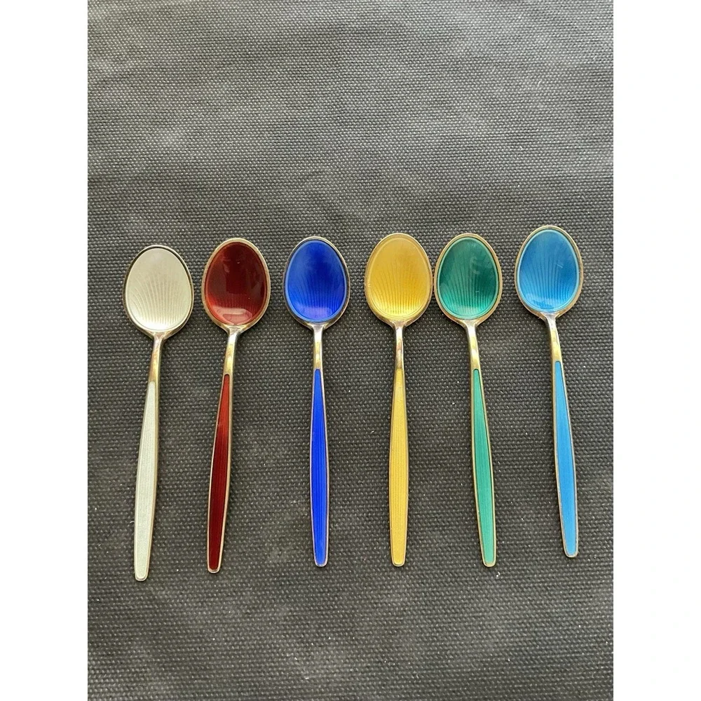 set of six vintage David Andersen Norway sterling silver enamel demitasse  Spoon
